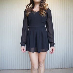 Black Long Sleeve Chiffon Mini Romper Dress